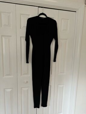 Naked Wardrobe Black Long-Sleeve Spandex Jumpsuit